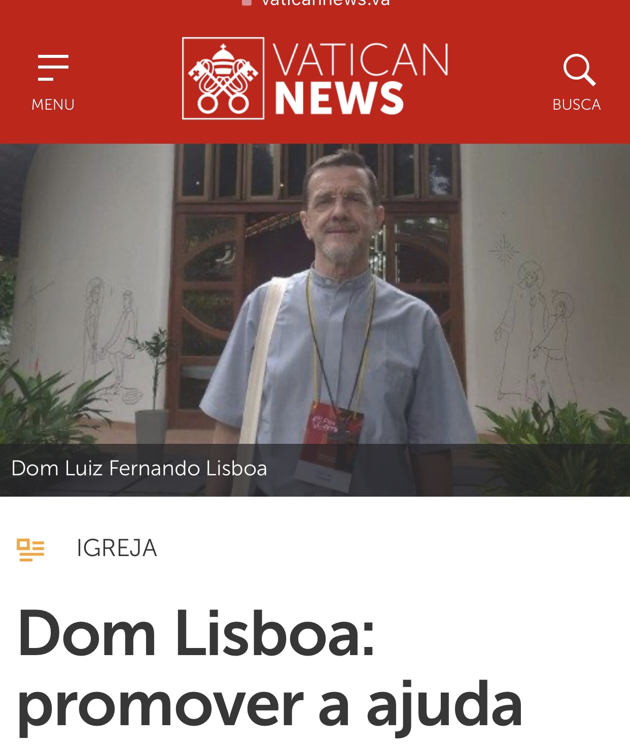 Bispo de Cachoeiro é destaque no site do Vaticano 